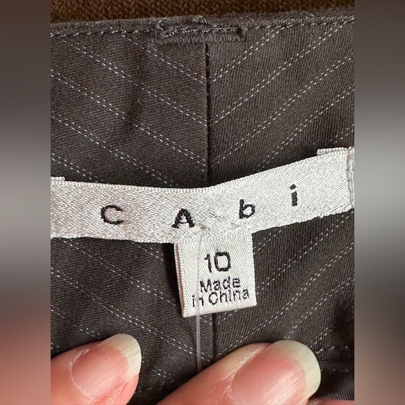 CAbi Gray White Pinstripe Straight Wide Leg Business Attire SZ 10 - Picture 7 of 9